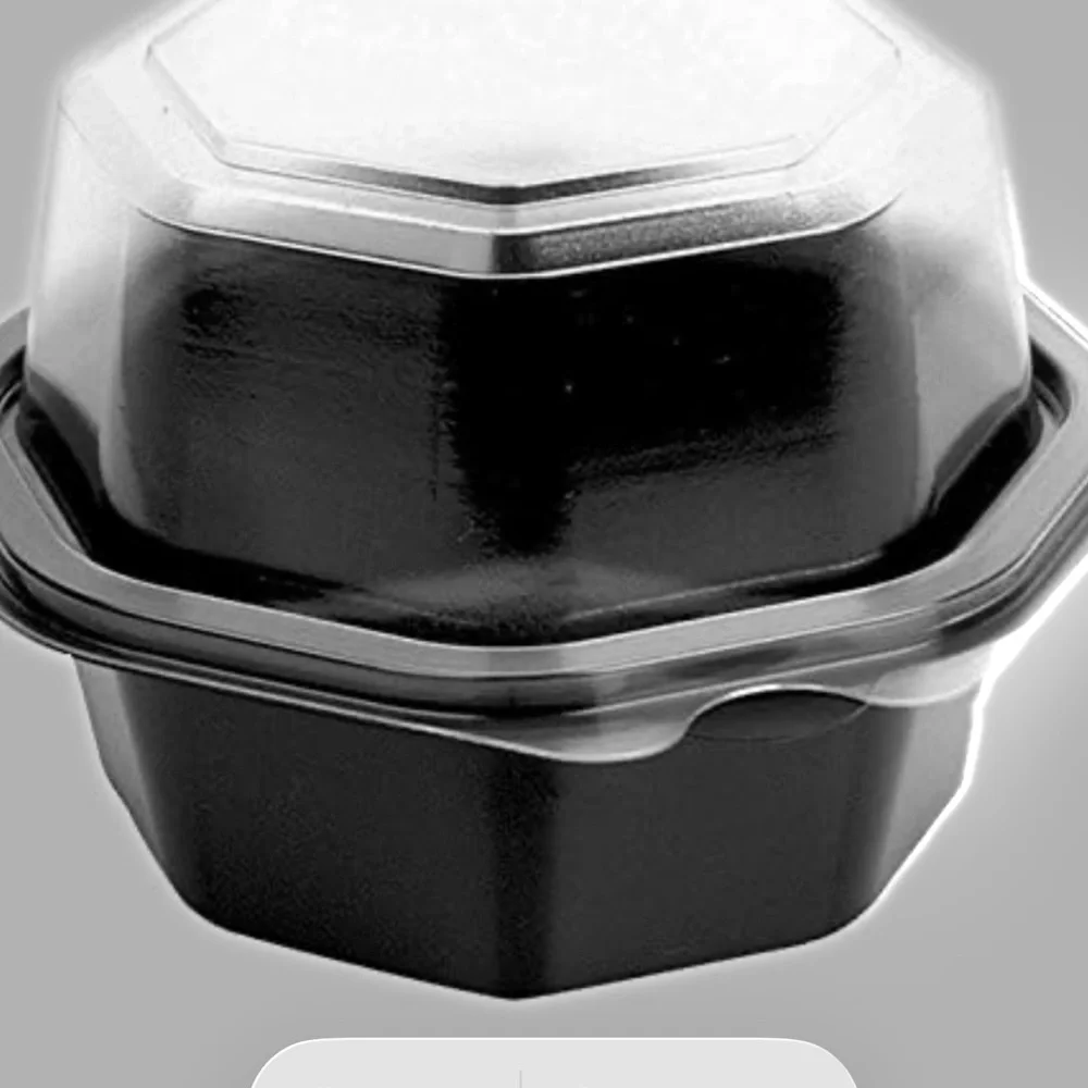 Solo in  Black and Clear Ps plastic Hinged container 4.65 X 4.65 (50 pcs).